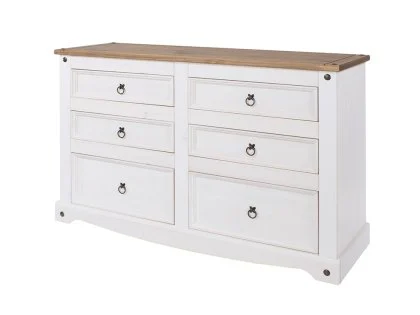 Core Corona White and Pine 3+3 Drawer Wide Chest of Drawers
