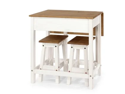Core Corona White and Pine Breakfast Drop Leaf Table and 2 Stools Set