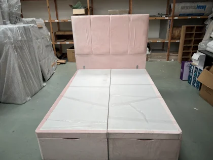 Clearance - Shire Artisan 4ft6 Double Front Opening Ottoman Divan Base in Opulence Blush with a 4ft6 4 Panel Headboard