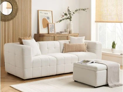 Birlea Milo White Boucle Fabric 3 Seater Sofa and Footstool Set