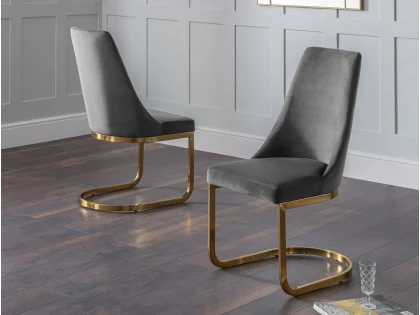 Julian Bowen Vittoria Grey Velvet and Gold Dining Chair