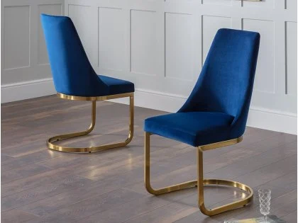 Julian Bowen Vittoria Blue Velvet and Gold Dining Chair