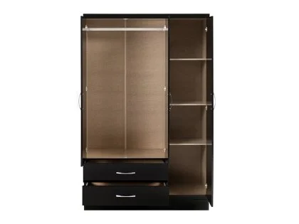 Seconique Nevada Black High Gloss 3 Door 2 Drawer Mirrored Wardrobe