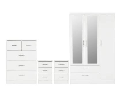 Seconique Nevada White High Gloss 4 Piece Medium Bedroom Furniture Package