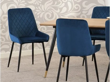 Seconique Hamilton 180cm Dining Table with 6 Avery Blue Velvet Dining Chairs