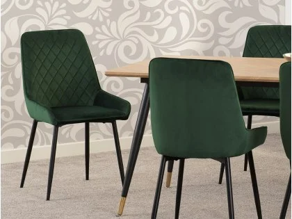 Seconique Hamilton 180cm Dining Table with 6 Avery Green Velvet Dining Chairs