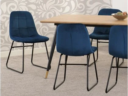 Seconique Hamilton 180cm Dining Table with 6 Lukas Blue Velvet Dining Chairs