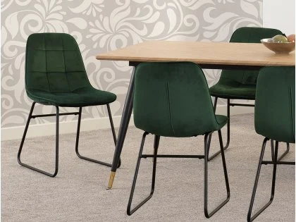 Seconique Hamilton 180cm Dining Table with 6 Lukas Green Velvet Dining Chairs