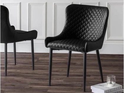 Clearance - Julian Bowen Luxe Set of 2 Black Faux Leather Dining Chairs