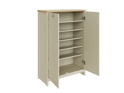 GFW Lancaster Cream and Oak 2 Door Tall Shoe Cabinet