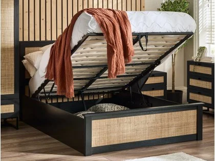 Julian Bowen Padstow 4ft6 Double Rattan and Black Wooden Ottoman Bed Frame