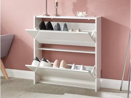 GFW Sapporo White High Gloss 2 Tier Narrow Shoe Cabinet