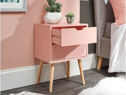 GFW Nyborg Coral Pink 2 Drawer Bedside Table