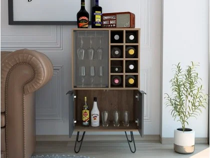 Core Vegas Oak and Grey 2 Door Wine Cabinet