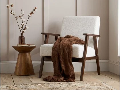 Birlea Ellwood White Boucle and Walnut Accent Chair