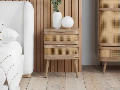 Birlea Noah Rattan and Oak 2 Drawer Bedside Table