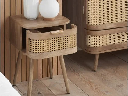 Birlea Noah Rattan and Oak 1 Drawer Bedside Table