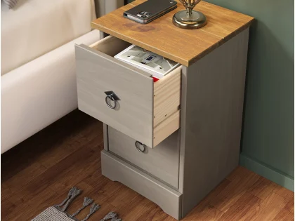 Core Corona Compact Grey and Waxed Pine 2 Drawer Bedside Table Core Corona Compact Grey and Waxed Pine 2 Drawer Bedside Table