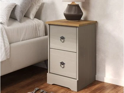 Core Corona Compact Grey and Waxed Pine 2 Drawer Bedside Table Core Corona Compact Grey and Waxed Pine 2 Drawer Bedside Table