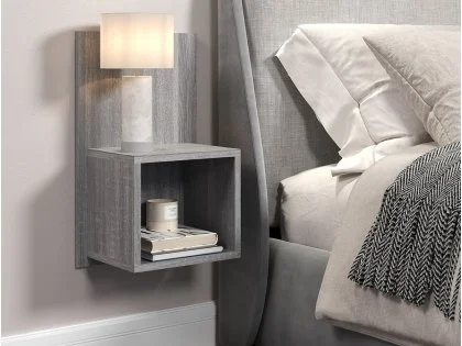 Core Kelly Set of 2 Wall Hanging Grey Oak Compact Bedside Table Core Kelly Set of 2 Wall Hanging Grey Oak Compact Bedside Table
