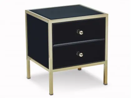Birlea Fenwick Black Glass and Gold 2 Drawer Bedside Table (Assembled) Birlea Fenwick Black Glass and Gold 2 Drawer Bedside Table (Assembled)