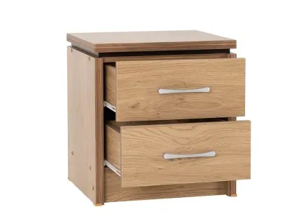 Seconique Charles Oak 2 Drawer Small Bedside Table