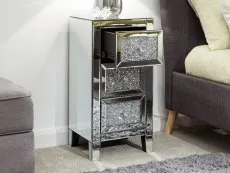 GFW GFW Lucia 3 Drawer Crushed Diamond Mirrored Bedside Table (Assembled)