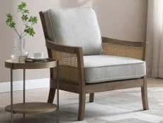 Kyoto Cecilia Rattan and Grey Fabric Accent Chair