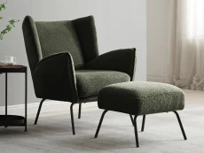 Kyoto Kyoto Zane Olive Green Boucle Accent Chair and Footstool