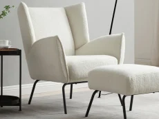 Kyoto Zane Cream Boucle Accent Chair and Footstool