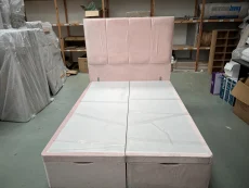 Shire Clearance - Shire Artisan 4ft6 Double Front Opening Ottoman Divan Base in Opulence Blush with a 4ft6 4 Panel Headboard