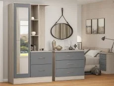 Seconique Seconique Nevada Grey Gloss and Oak 1 Door 2 Drawer Mirrored Shelving Wardrobe