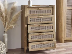 Julian Bowen Syndey Oak and Rattan Effect 5 Drawer Chest of Drawers