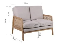 Birlea Furniture & Beds Birlea Ida Rattan and White Fabric 2 Seater Sofa