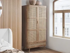 Birlea Furniture & Beds Birlea Noah Rattan and Oak 2 Door 1 Drawer Wardrobe