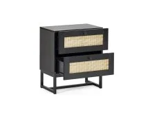 Julian Bowen Clearance - Julian Bowen Padstow Black and Rattan 2 Drawer Bedside Table