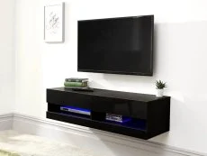 GFW Clearance - GFW Galicia 120cm Black Wall TV Cabinet With LED Lighting