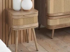 Birlea Furniture & Beds Birlea Noah Rattan and Oak 1 Drawer Bedside Table