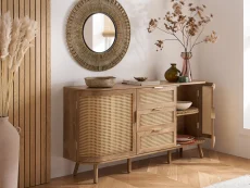 Birlea Noah Rattan and Oak 2 Door 3 Drawer Sideboard