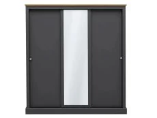 LPD Clearance - LPD Devon Charcoal and Oak Sliding Door Mirrored Large Triple Wardrobe