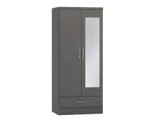 Seconique Clearance - Seconique Nevada Matt Grey 2 Door 1 Drawer Mirrored Wardrobe