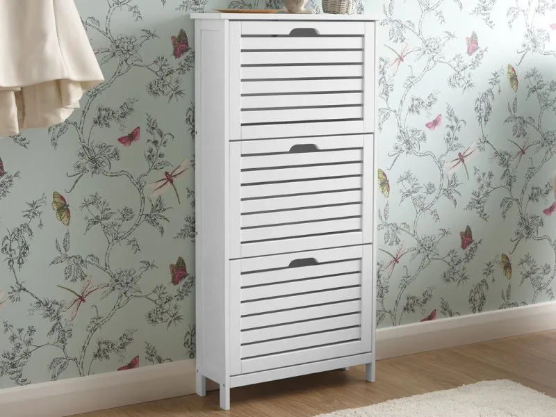 GFW Bergen White 3 Tier Shoe Cabinet