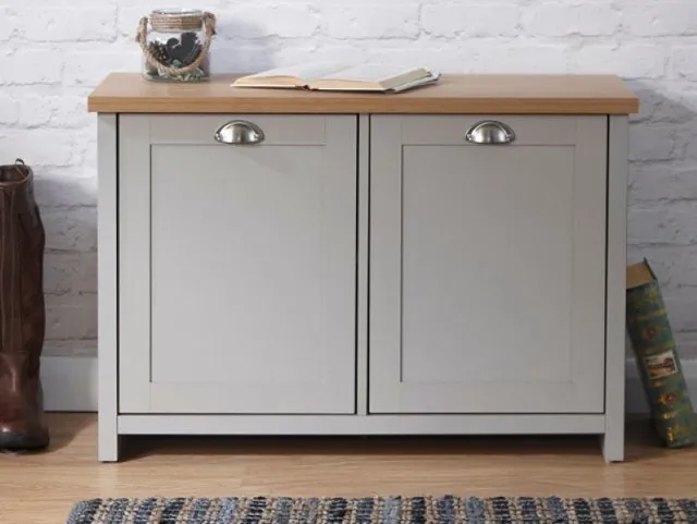 Photos - Storage Combination GFW Lancaster Grey and Oak 2 Door Shoe Cabinet furniture