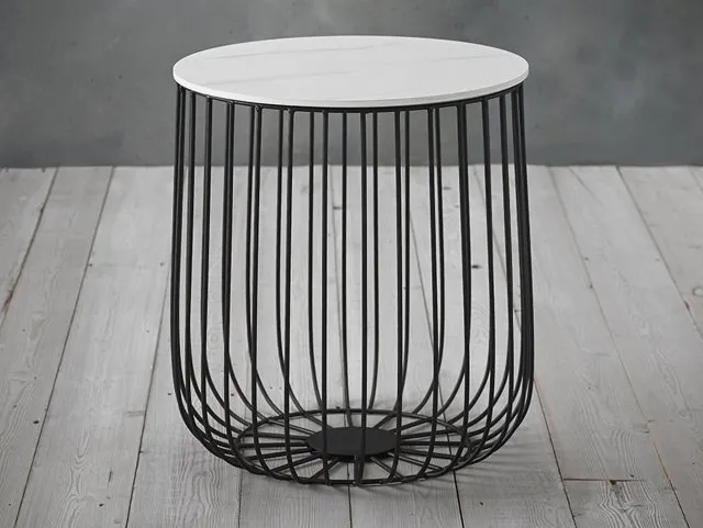 Photos - Coffee Table LPD Enzo Marble Effect and Black Cage Storage Lamp Table lamptables 