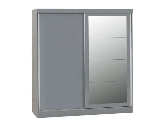 Photos - Wardrobe Seconique Nevada Grey High Gloss Sliding Mirrored  wardrobes