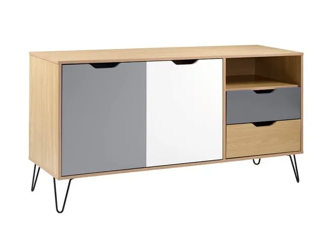 Photos - Storage Combination Seconique Bergen Grey and Oak 2 Door 2 Drawer Sideboard sideboards