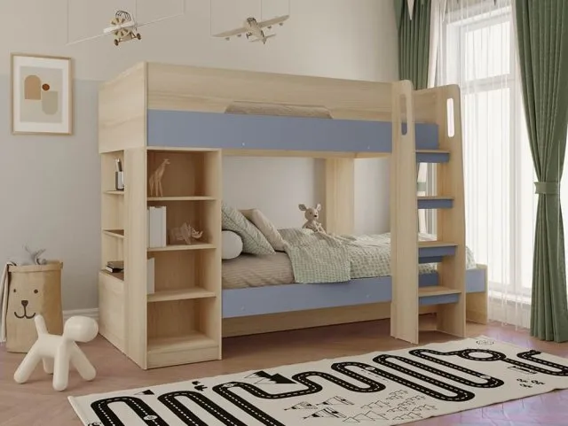 Photos - Bed Seconique Pluto 3ft Grey and Oak Effect Wooden Bunk  Frame bunkbeds