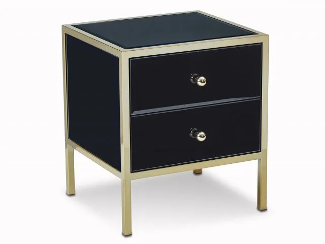 Photos - Storage Сabinet Birlea Fenwick Black Glass and Gold 2 Drawer Bedside Table Assembled bedsi
