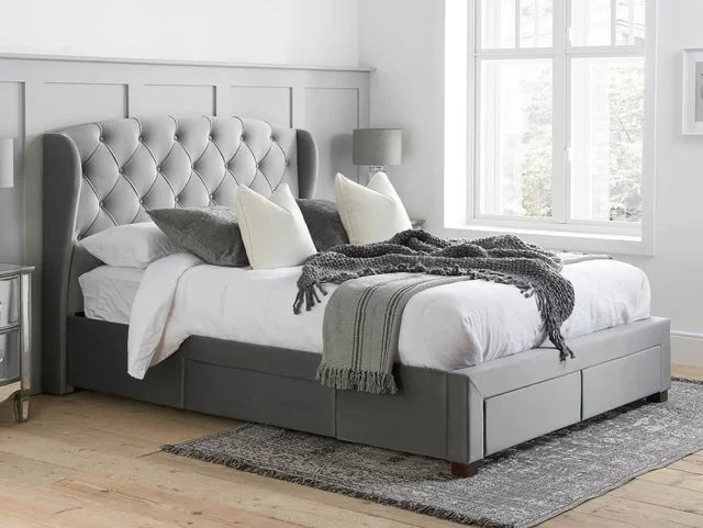 Photos - Bed Birlea Hope 5ft King Size Grey Velvet Fabric 4 Drawer  Frame 5ftkingsizebedframes 